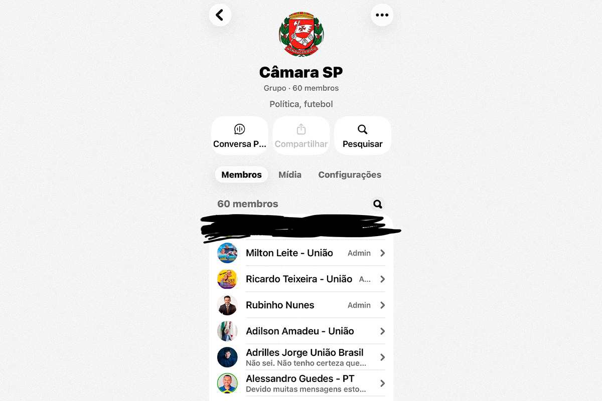 Milton Leite segue como administrador em grupo de zap de vereadores de SP