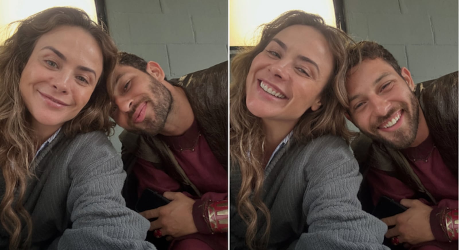 Juliana Silveira e João Gana posam juntos nos bastidores de Amor em Ruínas Reprodução/Instagram @julianasilveiraatriz