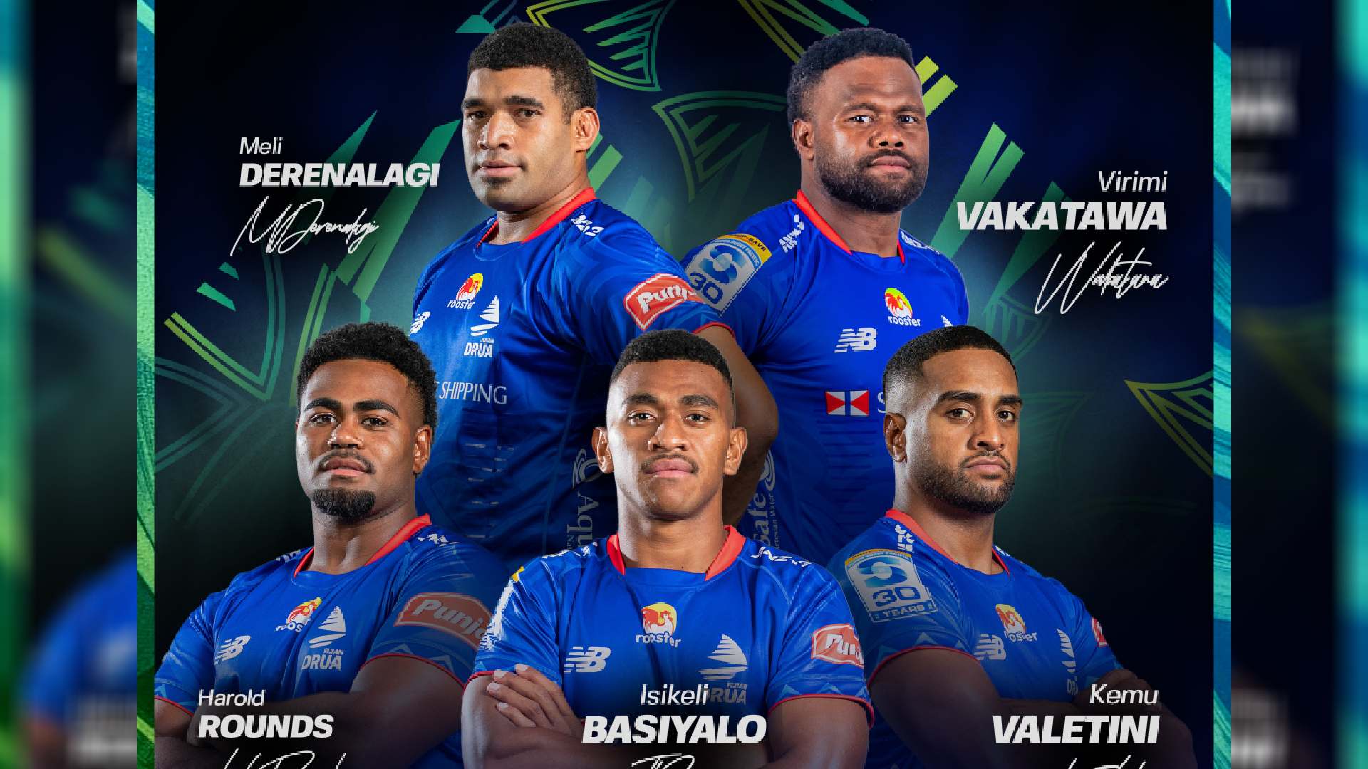 Derenalagi, Vakatawa, Valetini, Basiyalo and Rounds re-signs with Fijian Drua for 2027 season