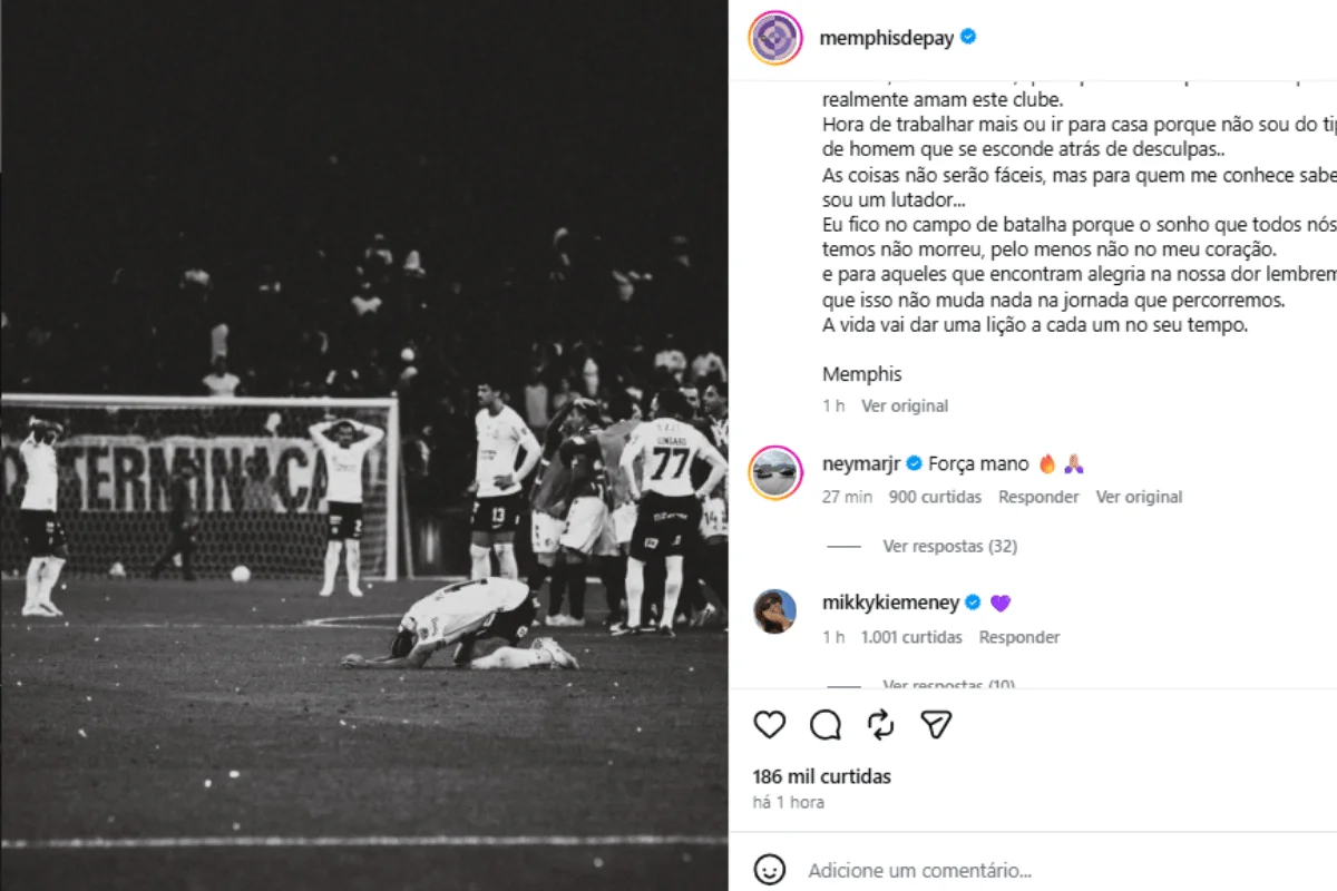 Neymar comenta publicação de Memphis Depay e se solidariza com o jogador