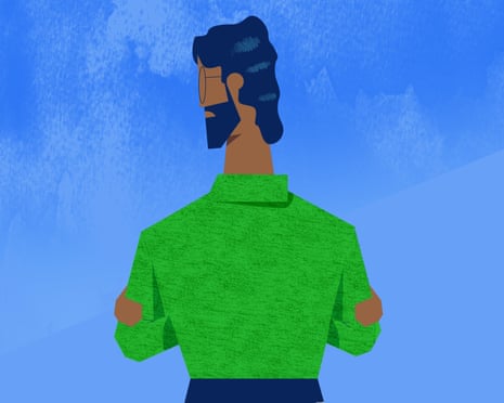 An illustration of a man facing away with his arms crossed