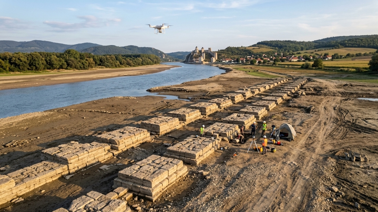 O nível do Danúbio baixou tanto que arqueólogos conseguiram ver de novo as fundações de uma ponte romana de mais de 2 km construída no ano 328 e normalmente escondida sob a água