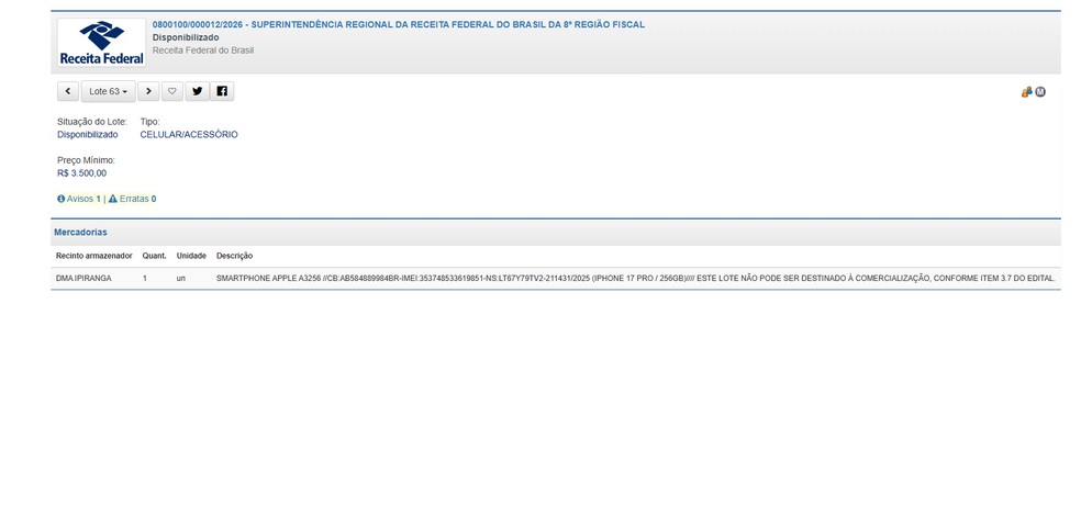 Receita Federal leiloa iPhone 17 Pro por R$ 3.200; saiba como participar