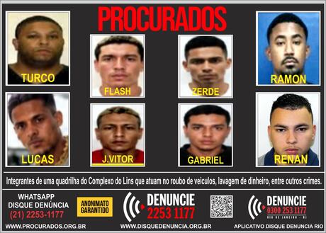 Disque Denúncia divulga cartaz de oito procurados por roubos de veículos no Méier, no Rio