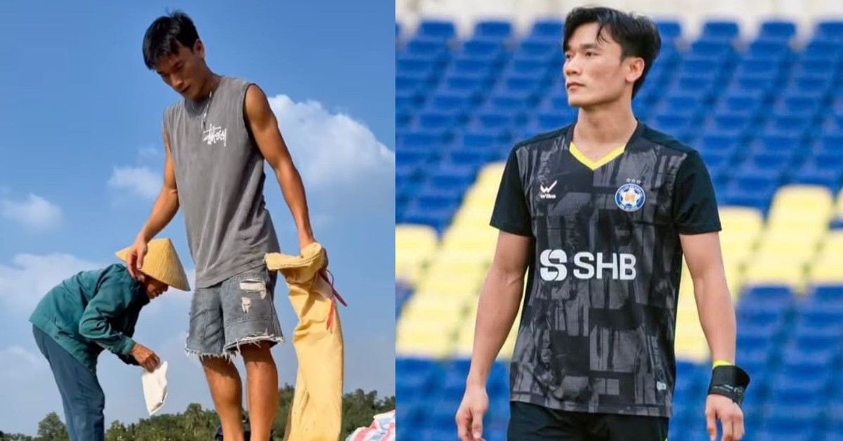O goleiro Bùi Tiến Dũng voltou à terra natal para secar o arroz para a mãe