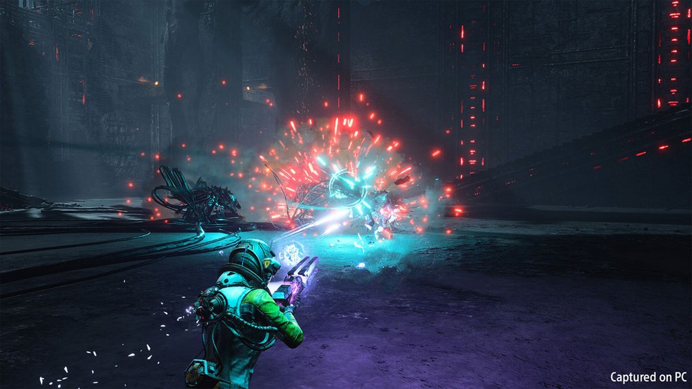 Returnal traz um combate intenso repleto de projéteis no estilo dos jogos de nave "Bullet Hell" — Foto: Reprodução/Steam