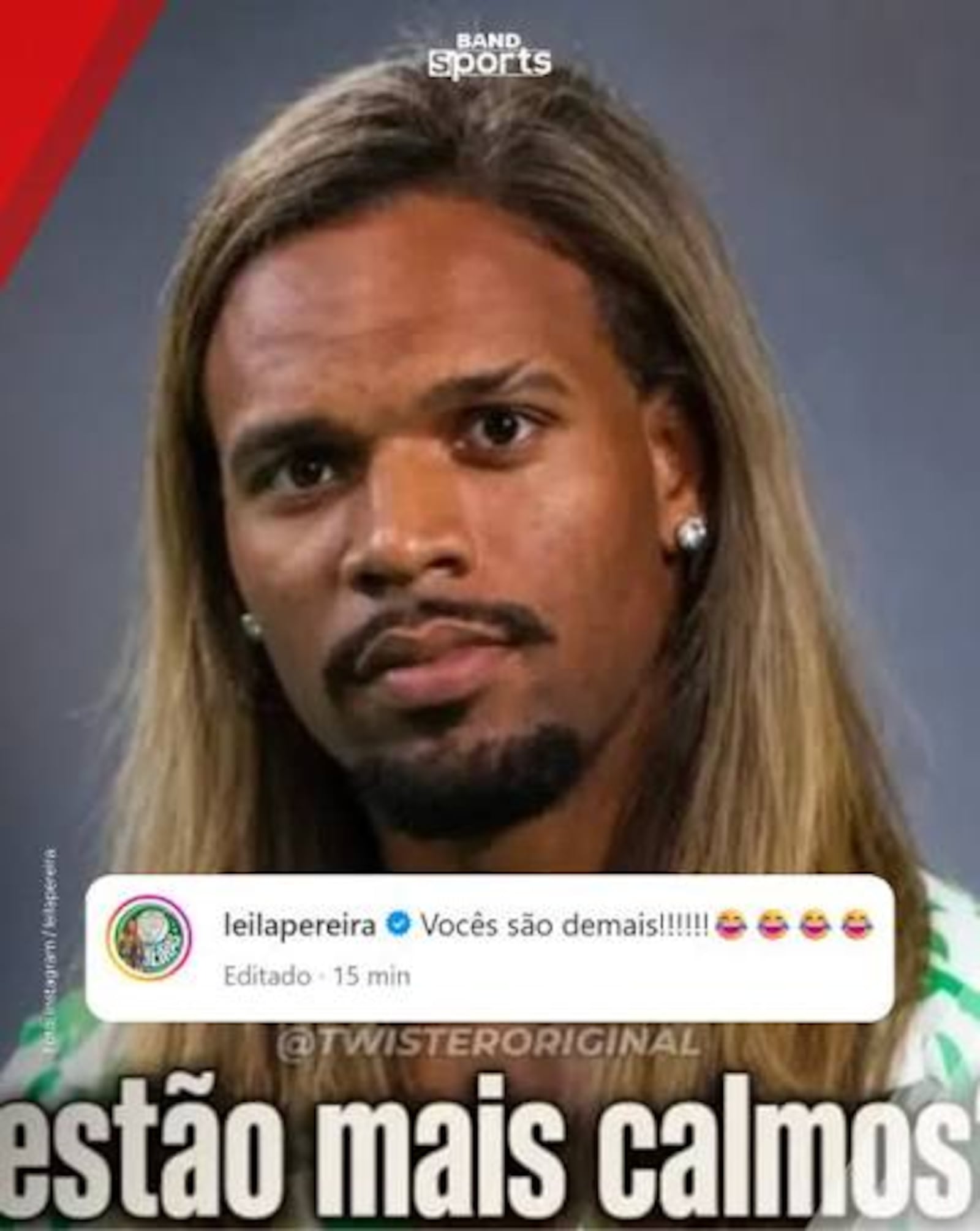 Meme, de mau gosto, que mistura Carlos Miguel e Leila Pereira. A presidente do Palmeiras postou a imagem Reprodução/Instagram Leila Pereira