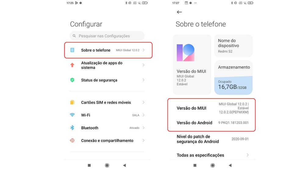 Versão do sistema fica visível nas configurações do aparelho — Foto: TechTudo/Késya Holanda