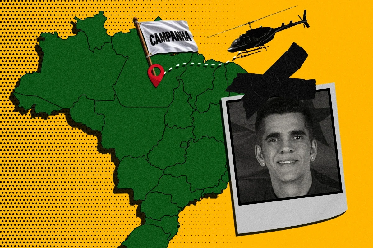 Imagem colorida mostra arte do deputado Antônio Doido, que usou verba da cota parlamentar para viajar para alugar helicóptero para cumprir agenda de campanha em comício no Pará | Metrópoles