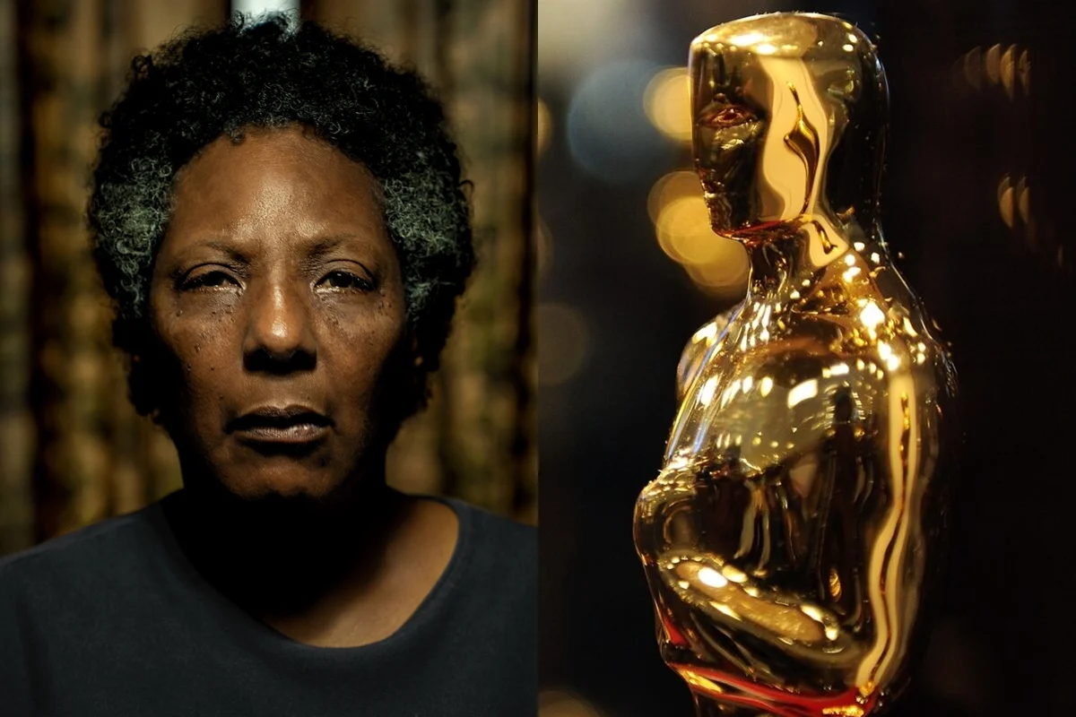 Montagem de imagens mostra Rejane Faria, protagonista do filme Vincentina Pede Desculpas (à esquerda) e Estatueta do Oscar (à direita) - Metrópoles