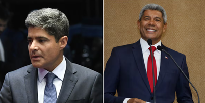 Ex-prefeito de Salvador, ACM Neto, e governador da Bahia, Jer&ocirc;nimo Rodrigues, est&atilde;o na frente na disputa pelo governo estadual Foto: Mateus Pereira/GOVBA e Jefferson Rudy/Ag&ecirc;ncia Senado