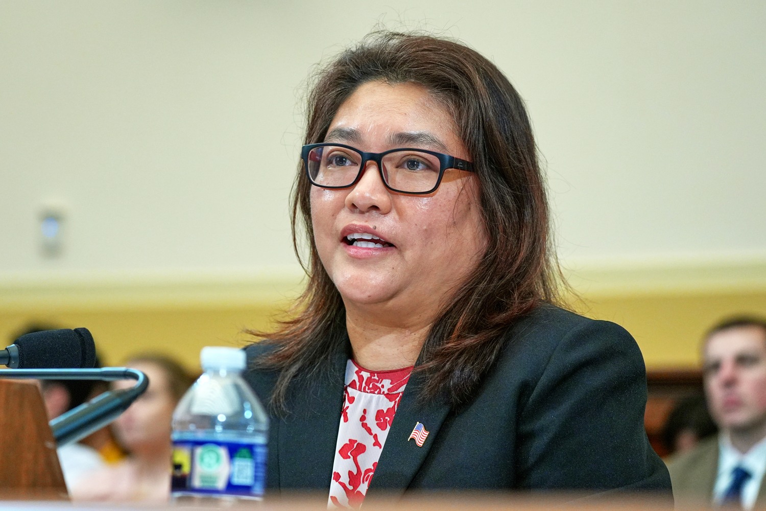 Sylvia Zin, wife of Min Zin, testifies during the House East Asia and Pacific Subcommittee hearing about detainees on Capitol Hill, Wednesday, Sept. 16, 2026, in Washington.
