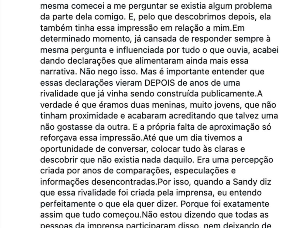 Wanessa Camargo admite que alimentou rivalidade com Sandy e explica como tudo começou