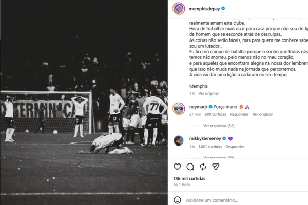 Neymar comenta publicação de Memphis Depay e se solidariza com o jogador - destaque galeria
