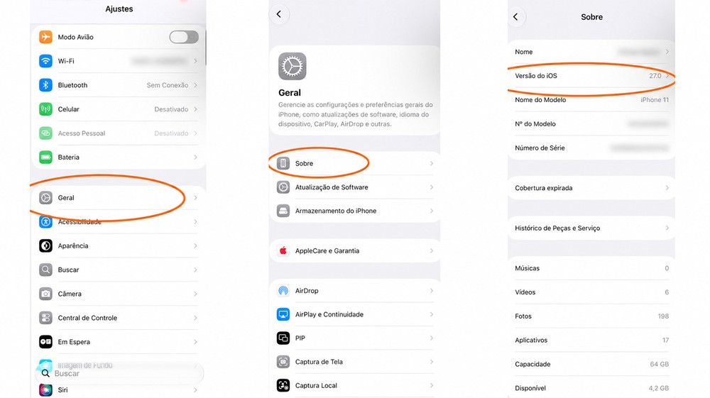Versão atual do iOS e novas atualizações podem ser conferidas diretamente pelos Ajustes do iPhone — Foto: Reprodução/Apple
