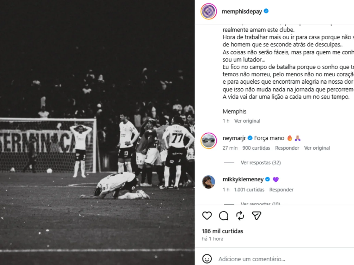 Neymar comenta publicação de Memphis Depay e se solidariza com o jogador