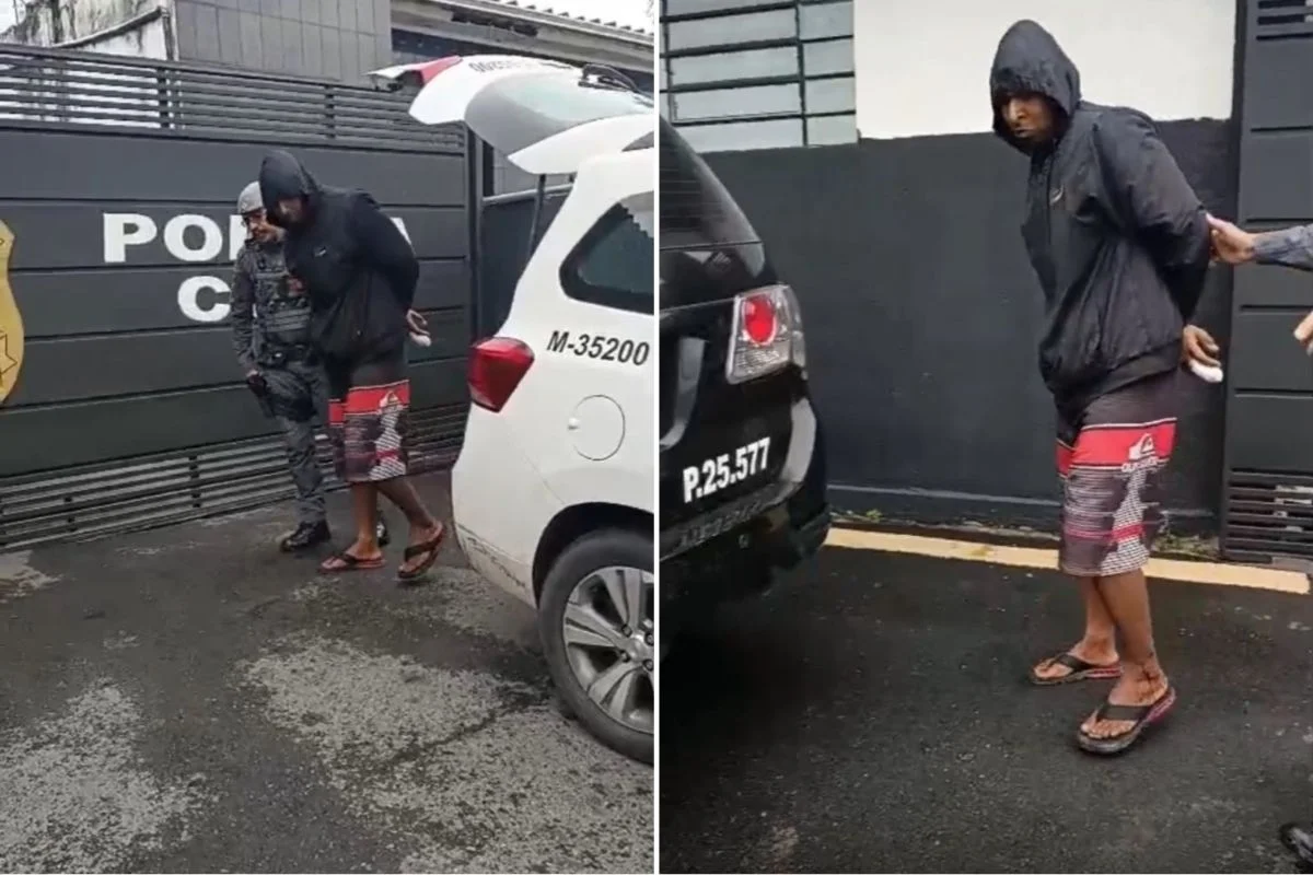 Montagem colorida de homem preso por esfaquear cão e ameaçar irmã de morte.