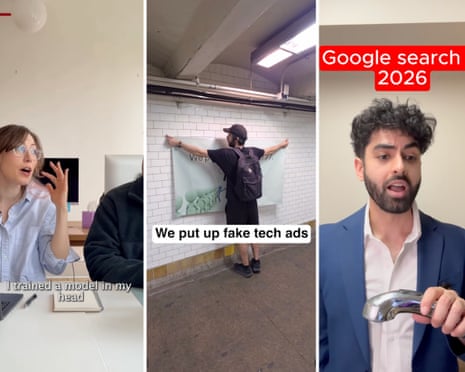 A collage of screenshots of comedic content about AI