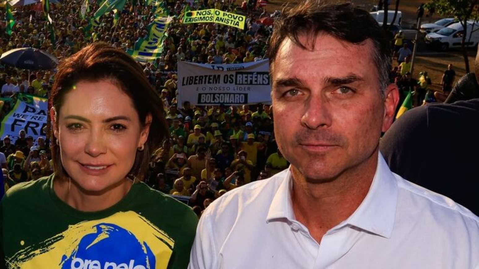 Michelle e Fl&aacute;vio Bolsonaro tiveram embate durante campanha que antecedeu o primeiro turno