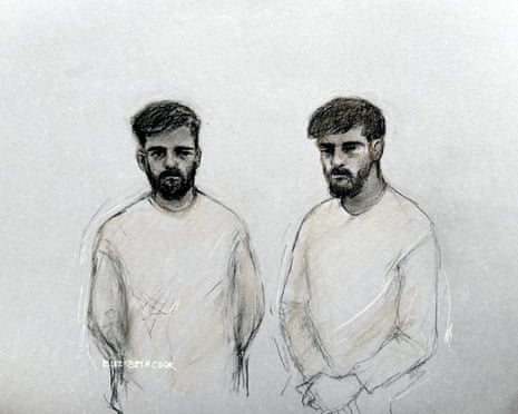 Court artist drawing of Salam Ahmadyan and Rahman Salehi