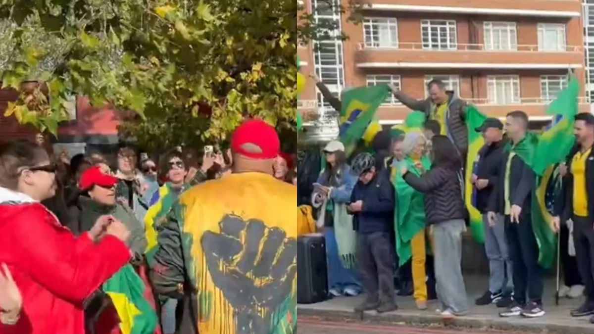 Apoiadores de Lula e Flávio Bolsonaro fazem atos na mesma rua em Londres