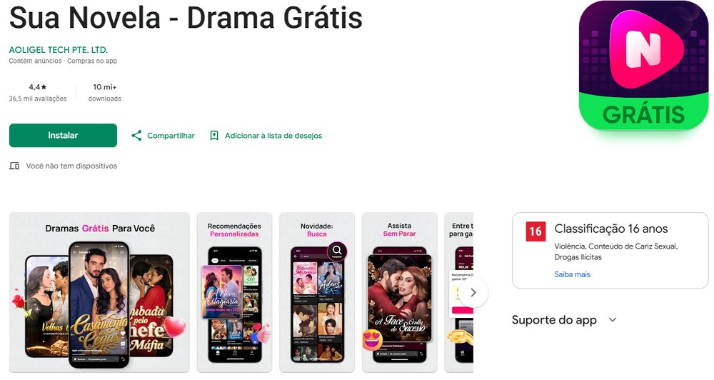 O app já soma milhões de downloads no Google Play, com dublagem profissional em português — Foto: Reprodução/Google Play Store