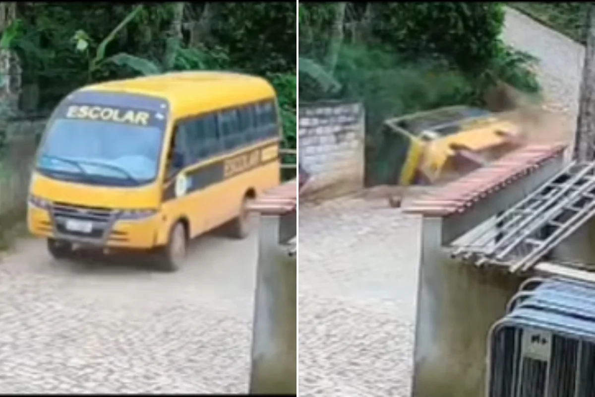 ônibus escolar cai em rio