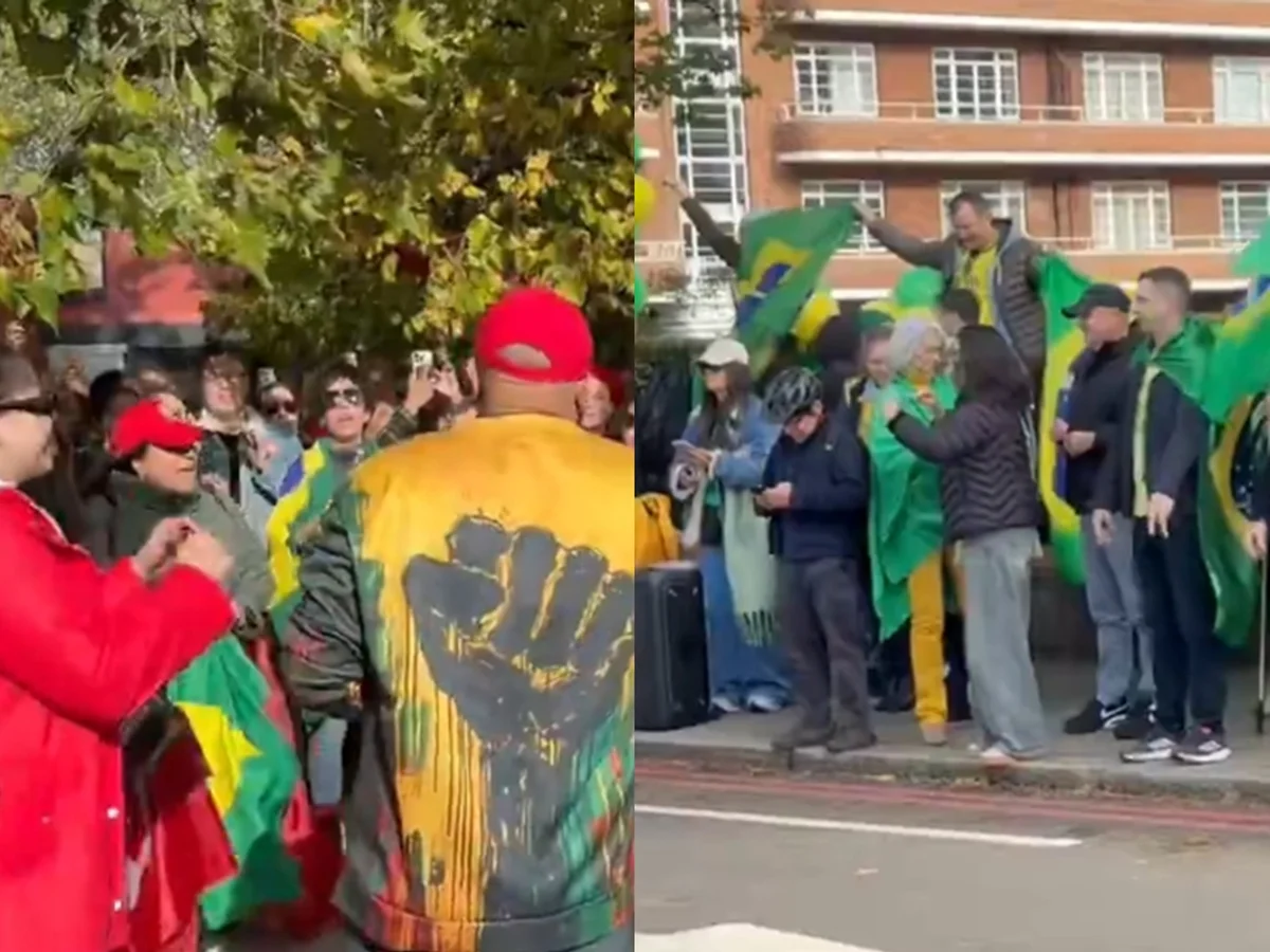 Apoiadores de Lula e Flávio Bolsonaro fazem atos na mesma rua em Londres