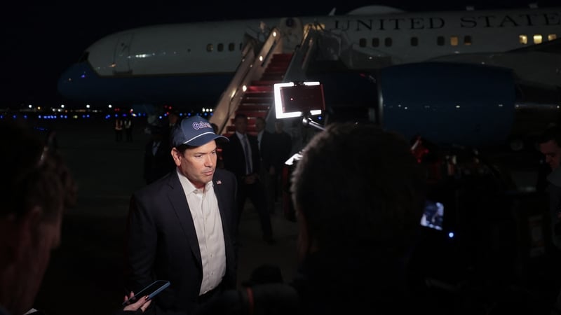 US Secretary of State Marco Rubio speaks with members of the media before boarding a plane en route to Samarkand as he embarks on a trip to Uzbekistan and India, at Joint Base Andrews, Maryland on October 17, 2026. (Photo by KYLIE COOPER / POOL / AFP)