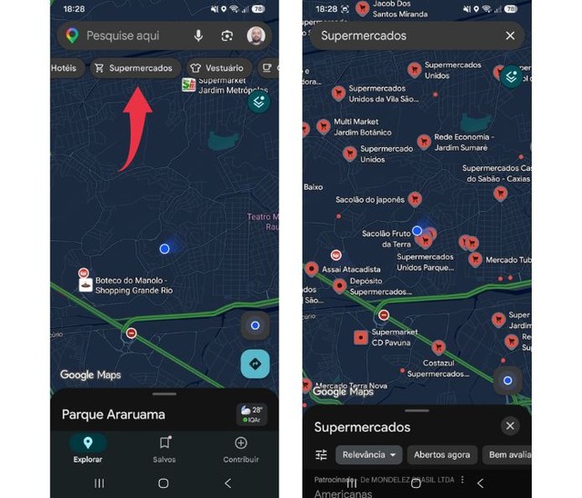 Como usar o Google Maps para encontrar lojas e mercados próximos?